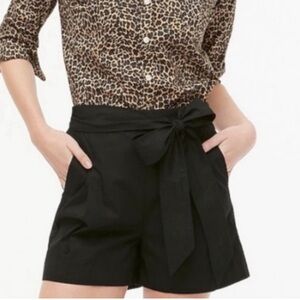 J. Crew Black Tie-Waist Short in Cotton Poplin
